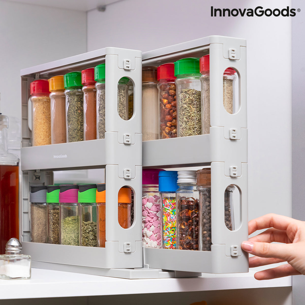 Sliding & Pivoting Spice Rack Organizer – Space-Saving Kitchen Storage