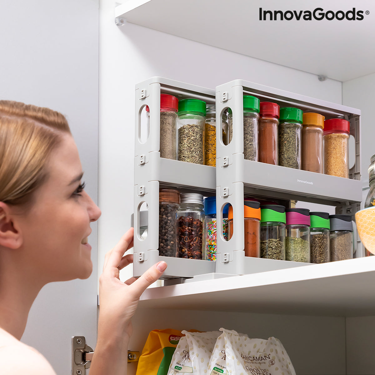Sliding & Pivoting Spice Rack Organizer – Space-Saving Kitchen Storage