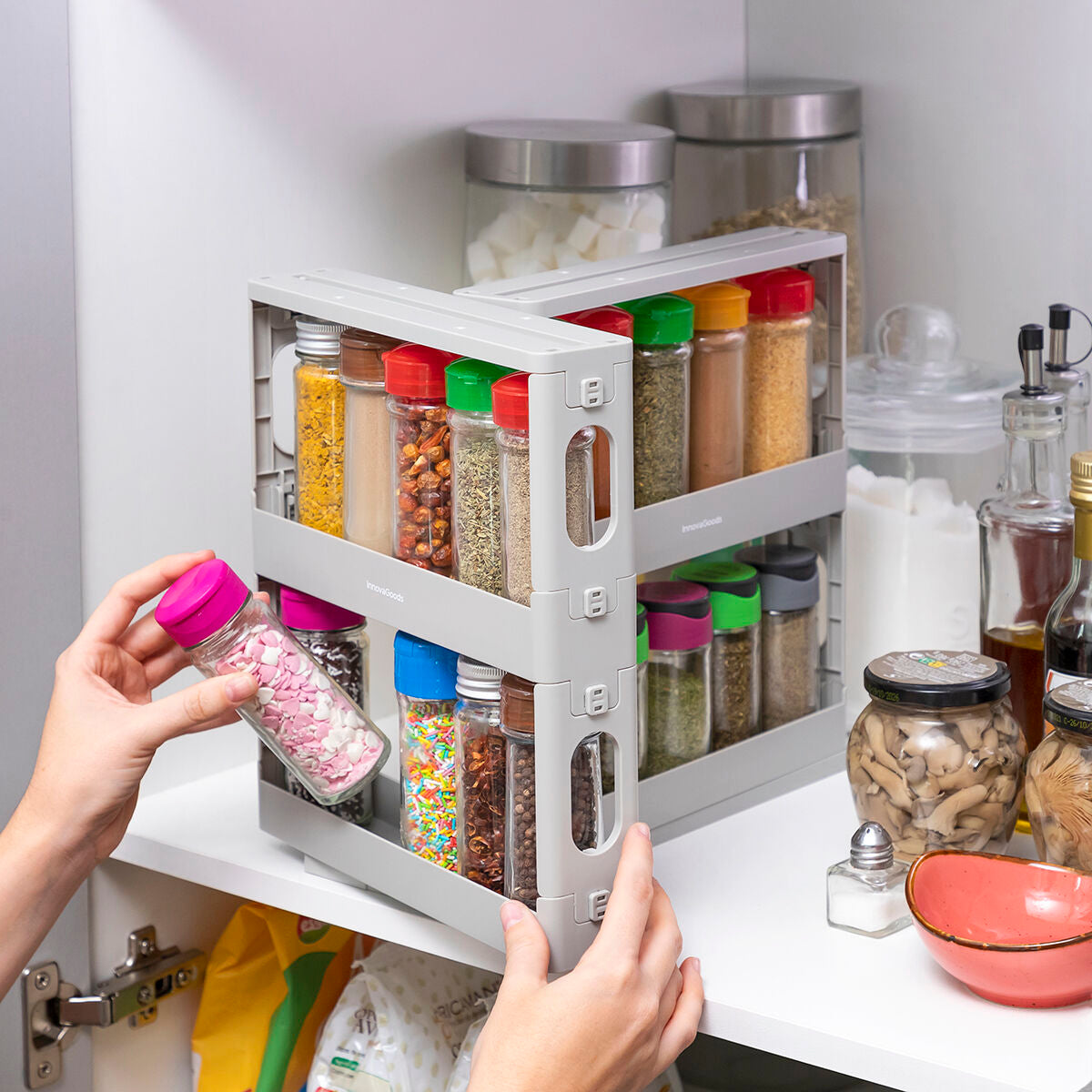 Sliding & Pivoting Spice Rack Organizer – Space-Saving Kitchen Storage