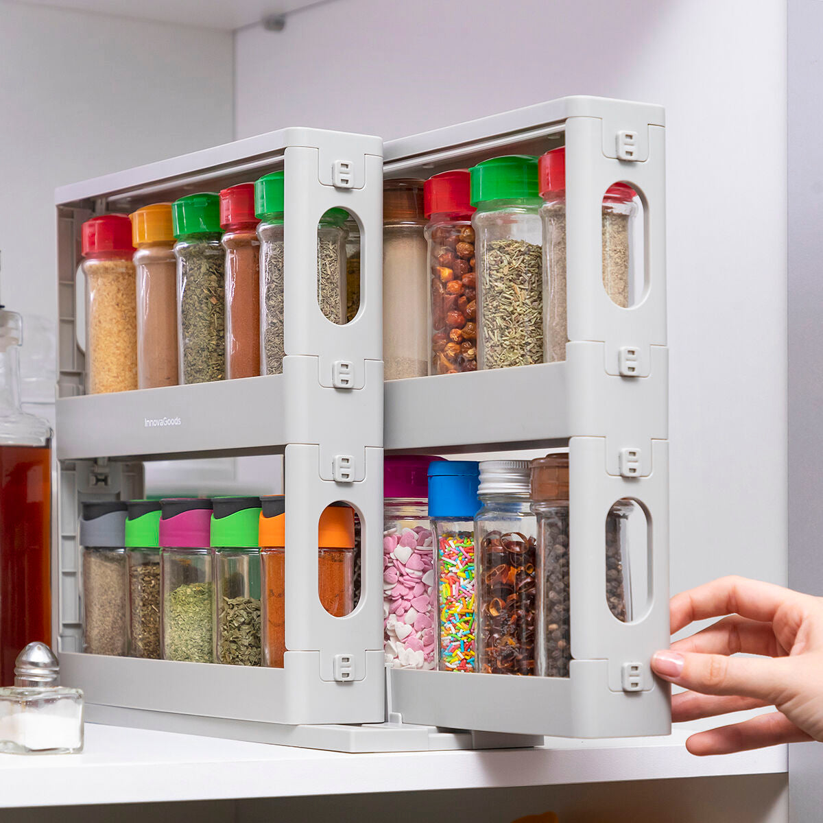 Sliding & Pivoting Spice Rack Organizer – Space-Saving Kitchen Storage