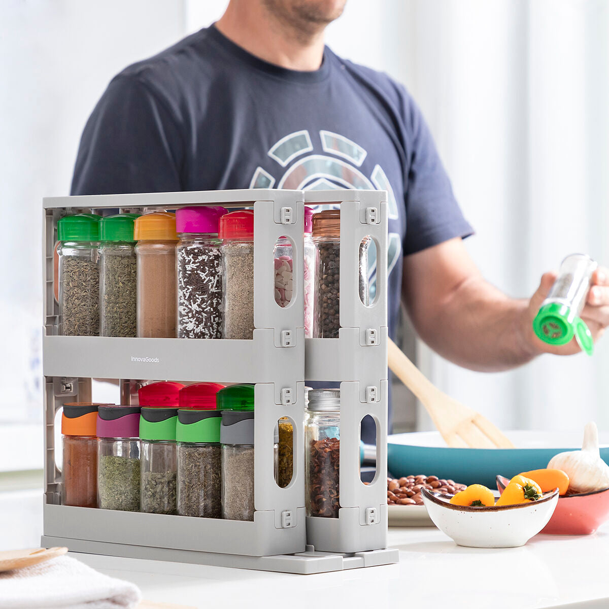 Sliding & Pivoting Spice Rack Organizer – Space-Saving Kitchen Storage